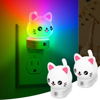 Cat Night Lights Plug Into Wall [2 Pack], Cute Night Light For Kids, 8-Color RGB LED Night Light, Nightlight With Dusk To Dawn Sensor