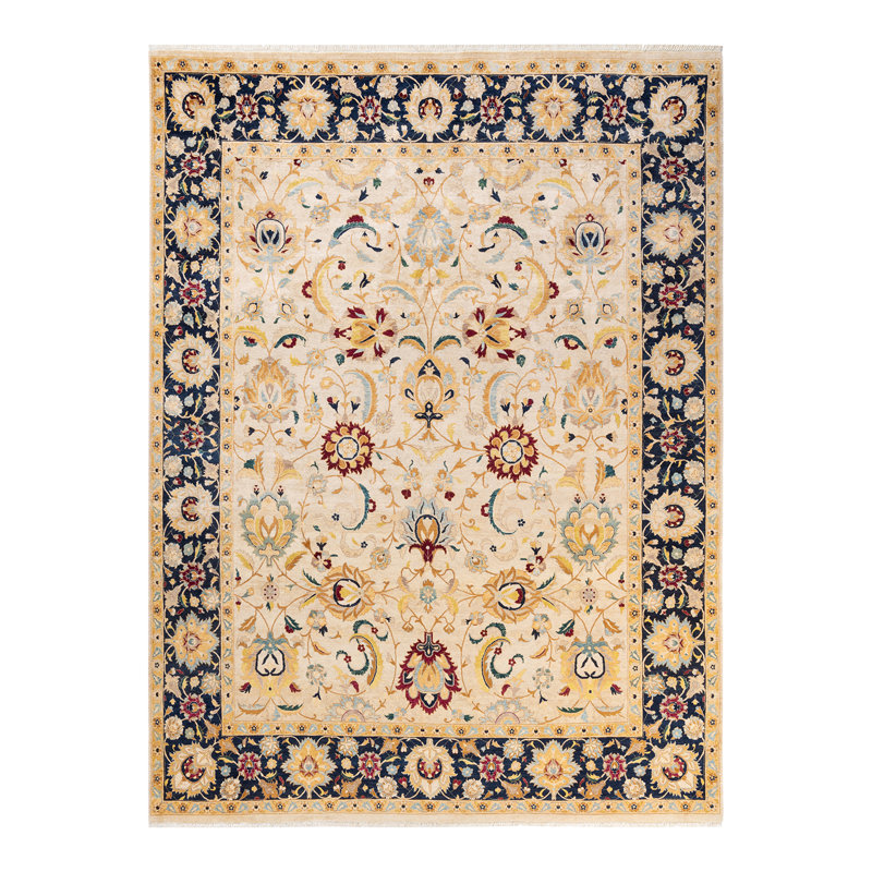 Tapis ivoire noué à la main de conception unique 8 pi 1 po x 10 pi 7 po Keenan