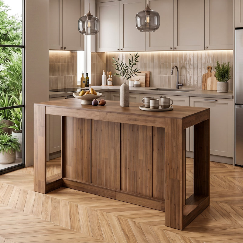 Îlot de cuisine en bois de 160 cm (62,99 pouces) avec un généreux espace de rangement sous le comptoir pour la cuisine et la salle à manger