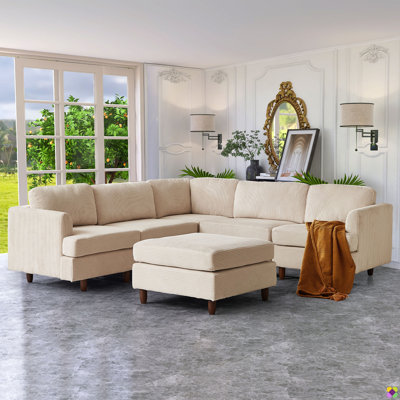 Wartow 95.6"W Modular Corduroy L-shape U-shape Sectional
