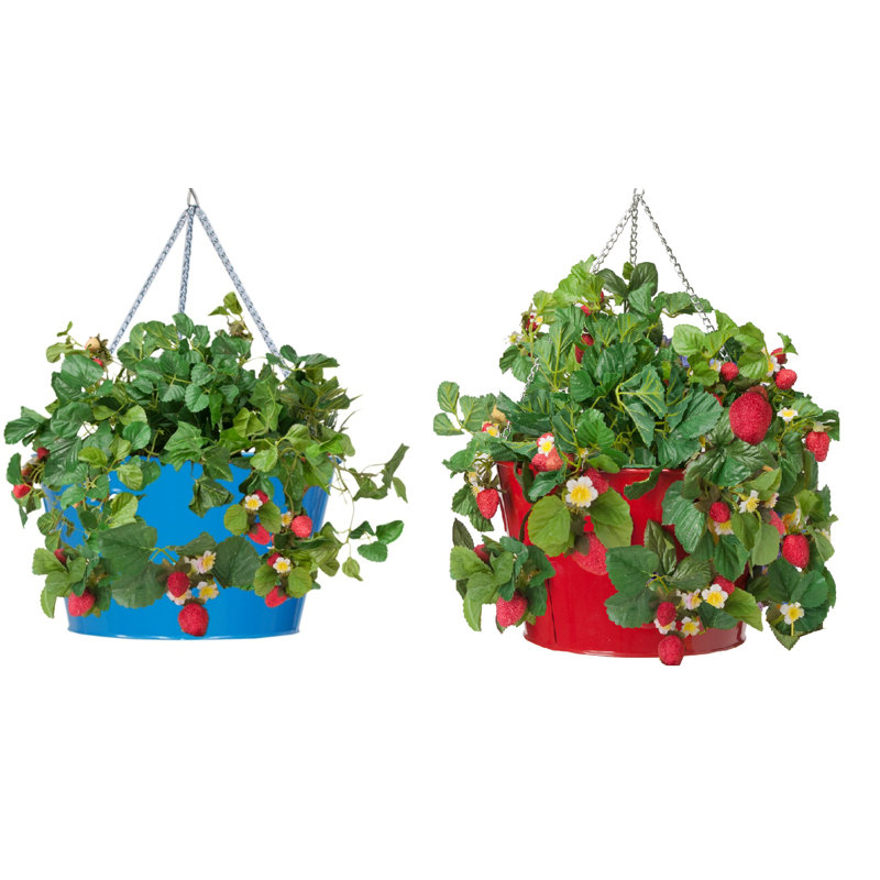 Pot à fleurs suspendu en métal Christiann, Bleu/rouge, 2