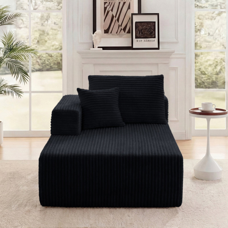 Chaise longue rembourrée en flanelle de 173 cm (68,11 po), élément de canapé d'angle modulaire à un accoudoir avec 2 coussins, chaise longue d'intérieur style nuage « sans os » livrée en boîte pour le salon