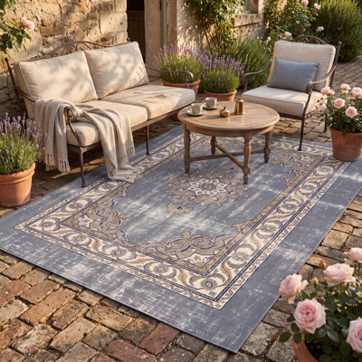 Tapis Wintercress de style vintage, bleu marine, crème, or et beige, antidérapant, à poils courts, pour l'intérieur et l'extérieur, adapté aux animaux domestiques, salon, chambre, salle à manger, entrée, couloir, bureau, lavable