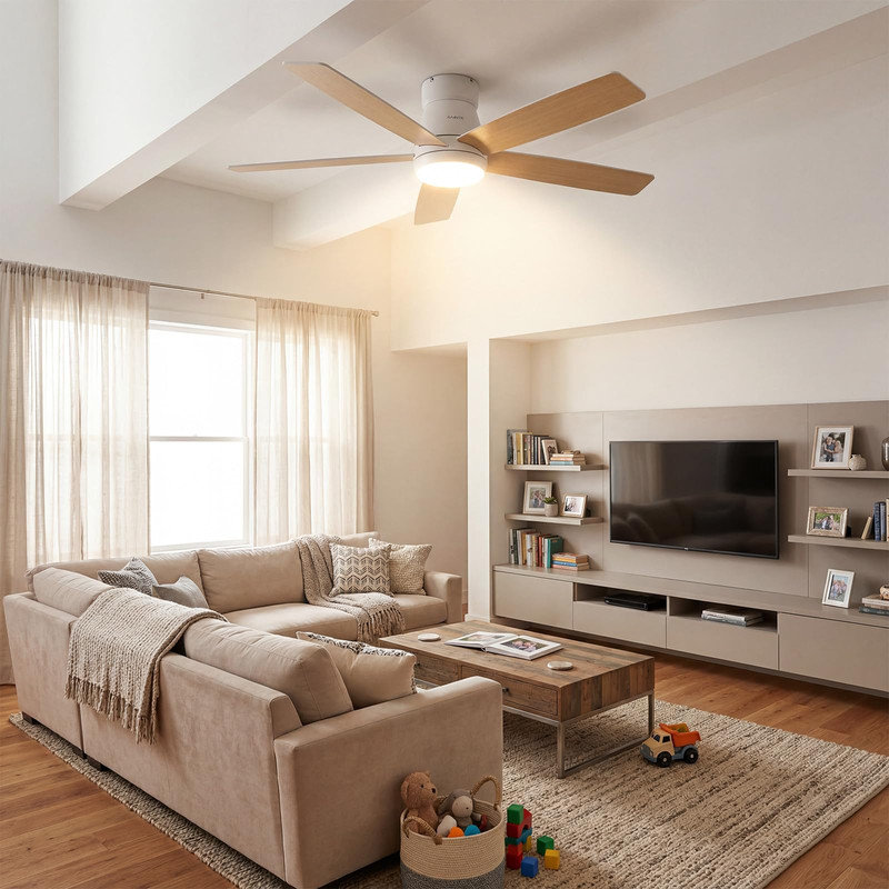 Ventilateur de plafond 52 po encastré avec lumières et télécommande - 5 pales réversibles, contrôle App / Alexa, 6 vitesses de vent, minuterie, pour patio couvert, chambre à coucher, maison de campagne