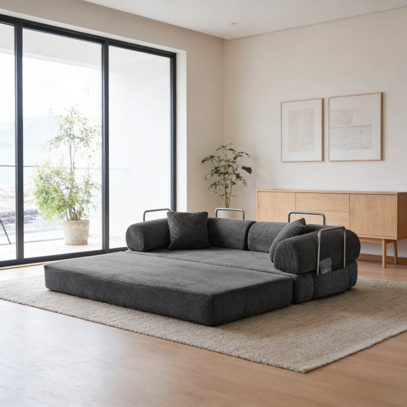 Canapé-lit convertible à plancher noir 78,8 po Compression, Gris