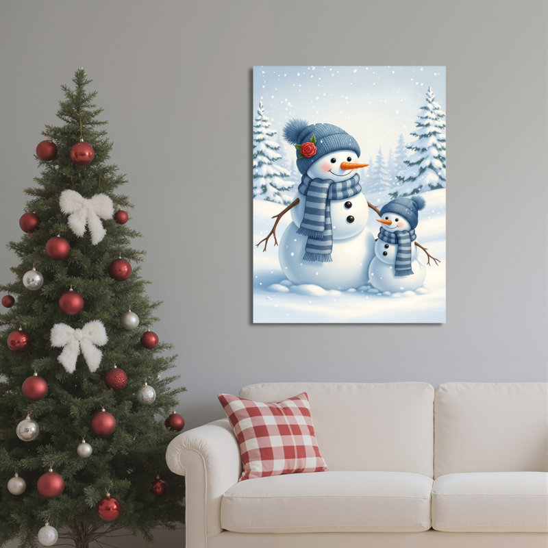 «Snowman Family Winter», art mural sur toile, H 18 po x l 12 po