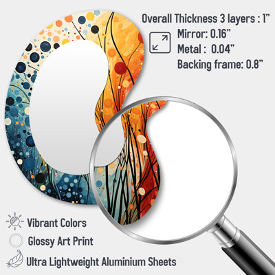 Colorful Mid Century Dynamic Duality III - Midcentury Modern Unique Shape Wall Mirror, Modern Freeform Decorative Mirror, Printed Metal Art