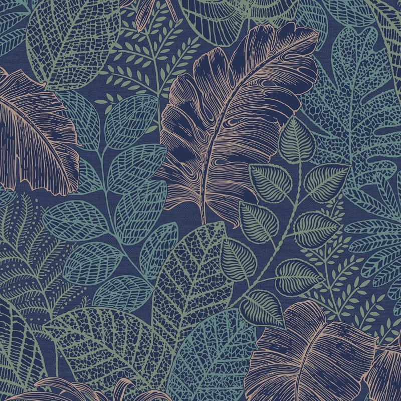 Superfresco Easy Scattered Leaves Floral Wallpaper, Blue/Copper
