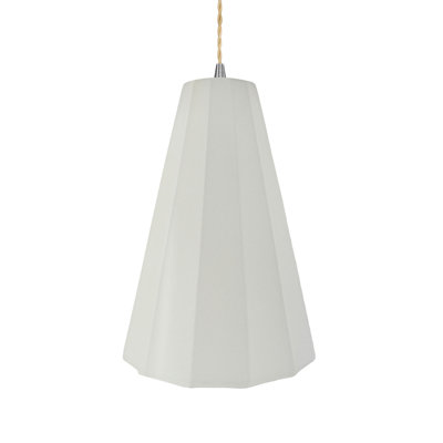 Radiance - Luminaire suspendu 1 lumière cannelé - Blanc mat - Nickel brossé - l 9 po x H 13 po - DEL dédiée - Cordon torsadé beige
