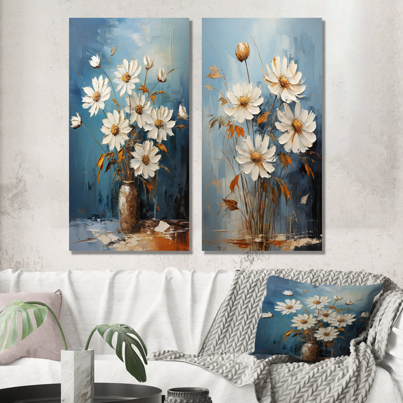 Bouquet de marguerites blanches - sérénité - ensemble de 2 impressions sur toile marguerites, H 28 po x l 25 po, Toile tendue