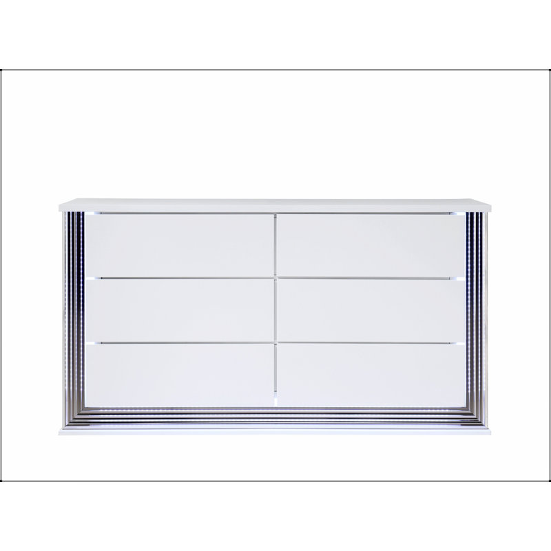 Commode lune lisse blanche avec éclairage décoratif à DEL, finition ultrabrillante et rangement spacieux pour les chambres à coucher modernes