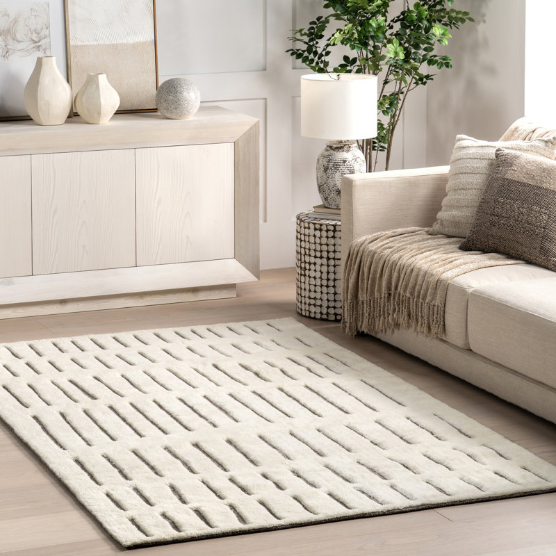 Nalini Modern Striped High-Low Wool Area Rug, Rectangle 4' x 6'
