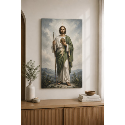 Large Full Body Saint Jude Catholic Wall Art Canvas Print 24x36 Inch Christian Religious for Prayer Room Living Room Bedroom Decor Ready to hang