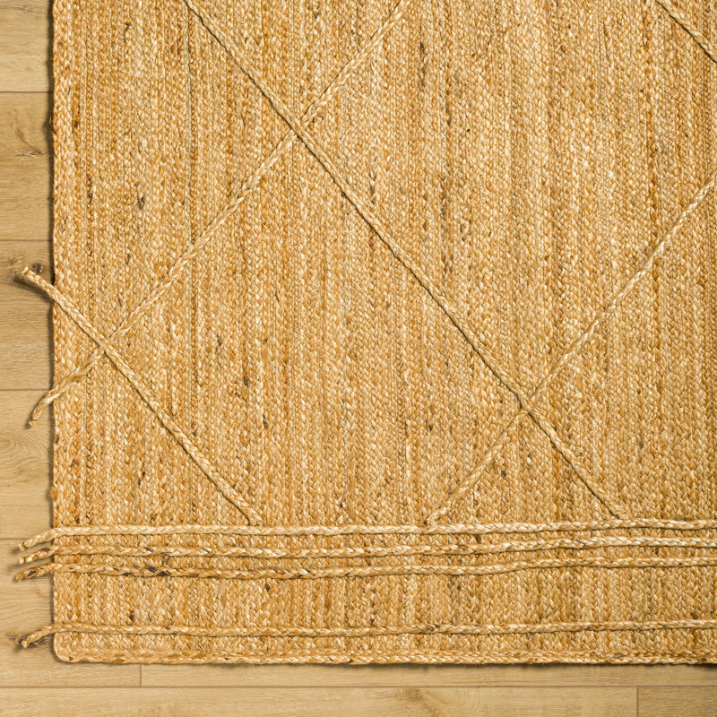 Tapis rectangulaire brun clair en jute tissé à plat à la main Nayeli, Rectangle 2 pi x 3 pi