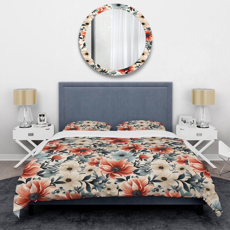 Ensemble de housse de couette à motif floral Retro Revival, Housse de couette pour très grand lit et 2 très