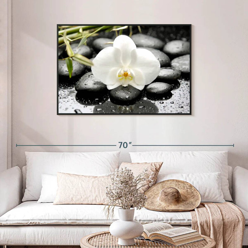 Orchidée blanche, Cadre flottant noir, 43 po x 29 po