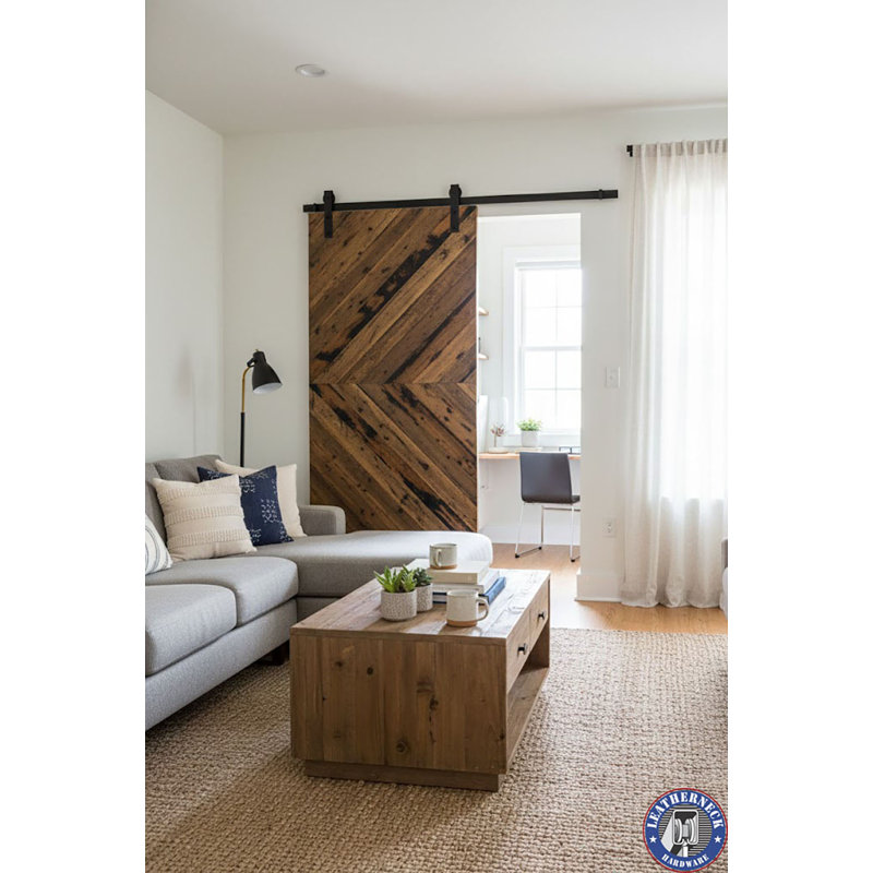 Black Steel Single Door Barn Door Hardware Kit Standard Single, Antique Bronze, 84 in.