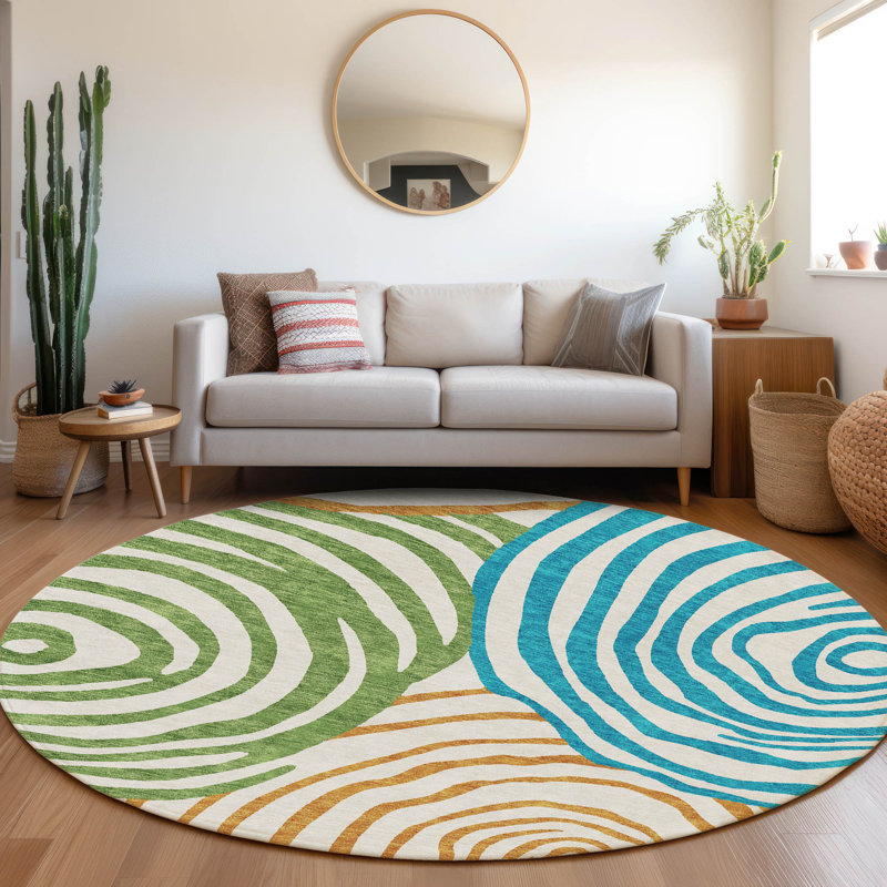 Leis Abstract Indoor / Outdoor Rug, Round 8'
