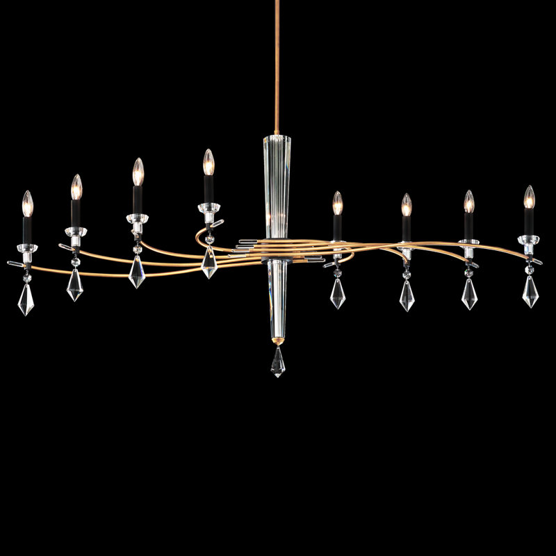 Tempest 8 Light Crystal Linear Chandelier, Black/Soft Gold