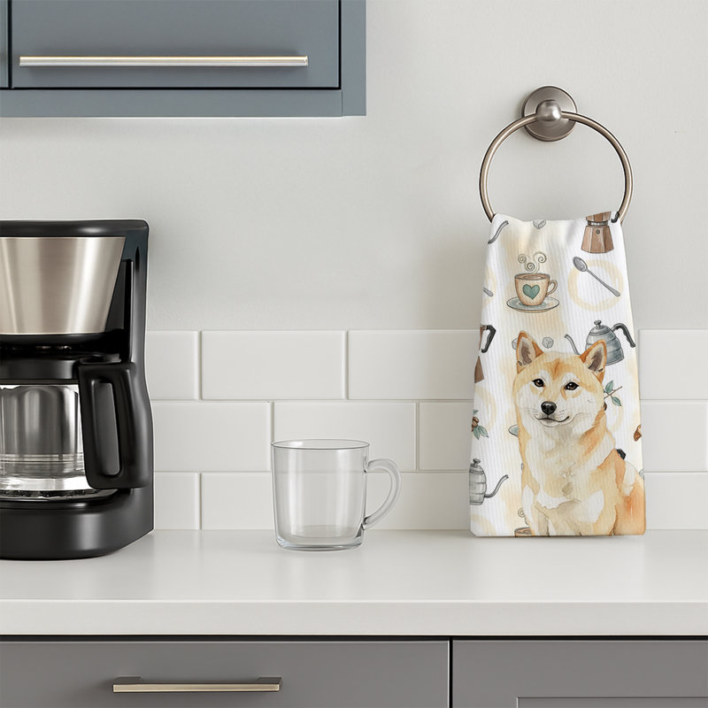 Cream Shiba Inu Coffee Bar Kitchen Towel, Cream Shiba Inu