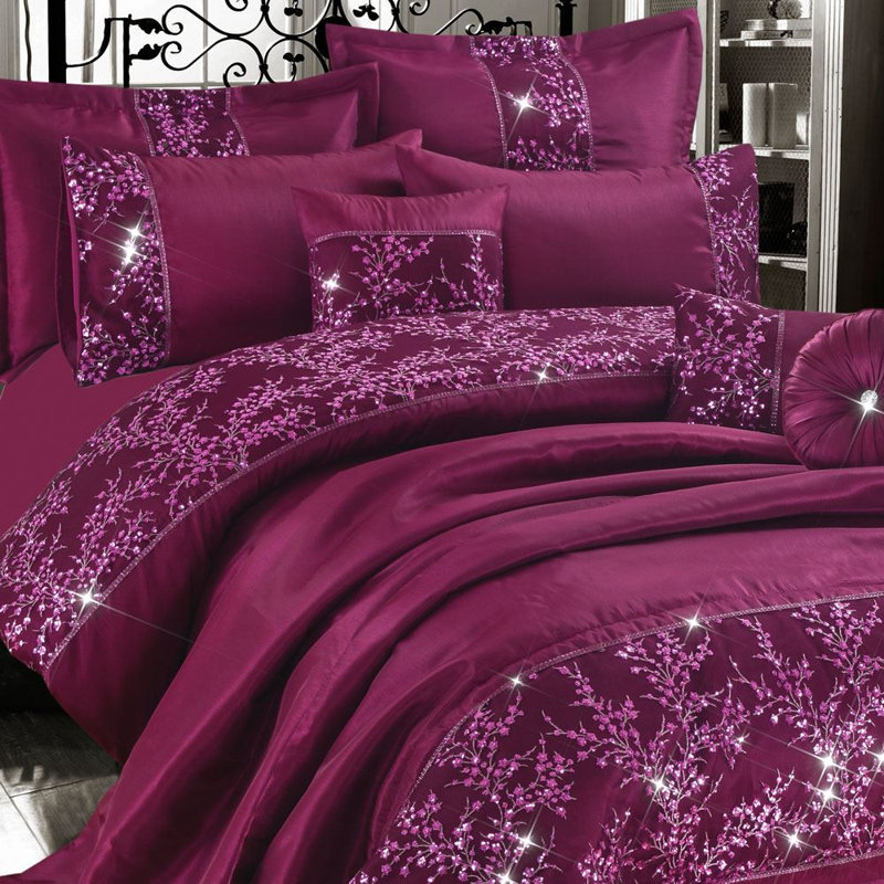 Gigi Embroidered Duvet Cover Set, Super King, Plum