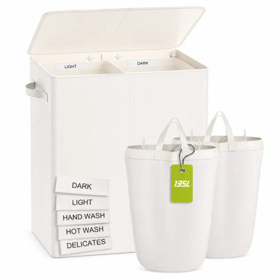 Panier à linge 135L pour les chambres d'hôtel (comprend 2 sacs amovibles) - Offert en blanc cassé