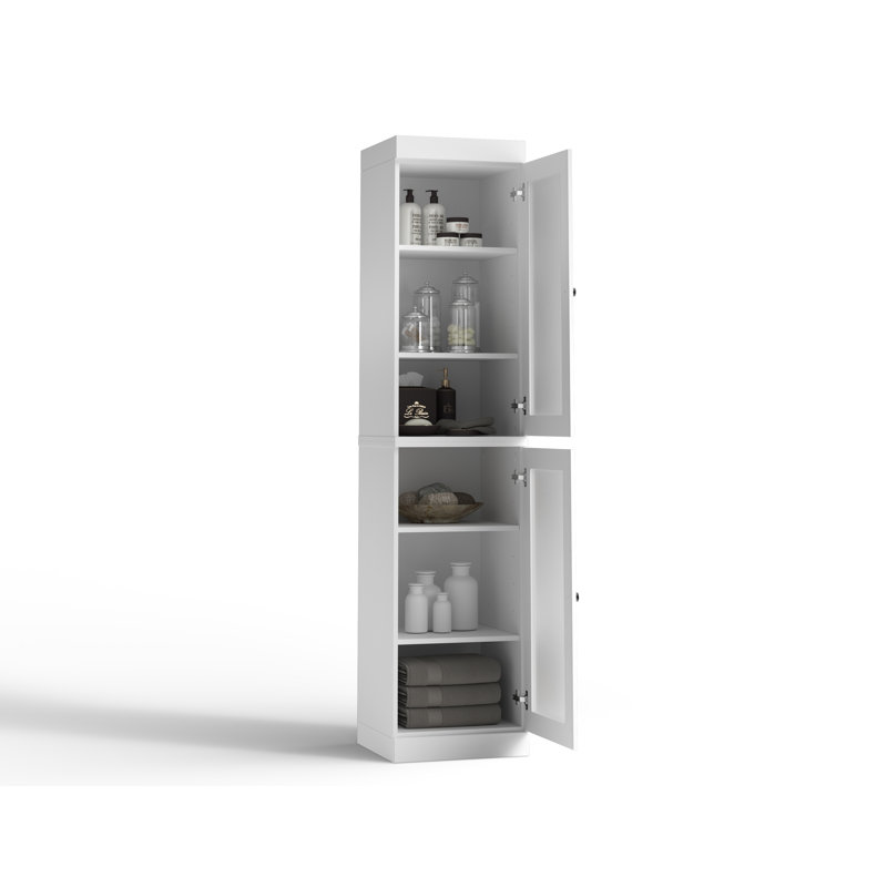 Palace Imports 100% Solid Wood Bathroom Storage Cabinet, Frosted Glass Doors, Adjustable Shelves, 16.5" Wide, 71.5" Tall