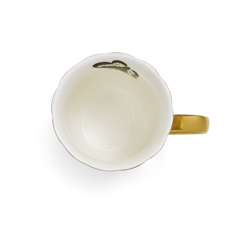 White Floral Ceramic Mug with Gold Handle, 12 Ounce