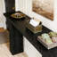 Table d'entrée de 160 cm de long avec côtés triangulaires - Finition noire épaisse, hauteur 81,5 cm, cadre photo intégré, espace de rangement élargi, profondeur 159,5 cm
