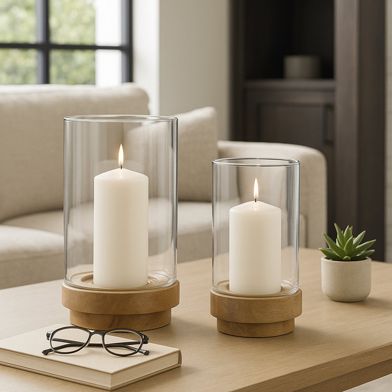 Sagebrook Home Iron and Glass Candle Holders on Mango Wood Base - Elegant Home Decor Essentials for Serenity Sagebrook Home Iron and Glass Candle Holders on Mango Wood Base - Elegant Home Decor Essentials for Serenity - Image 2