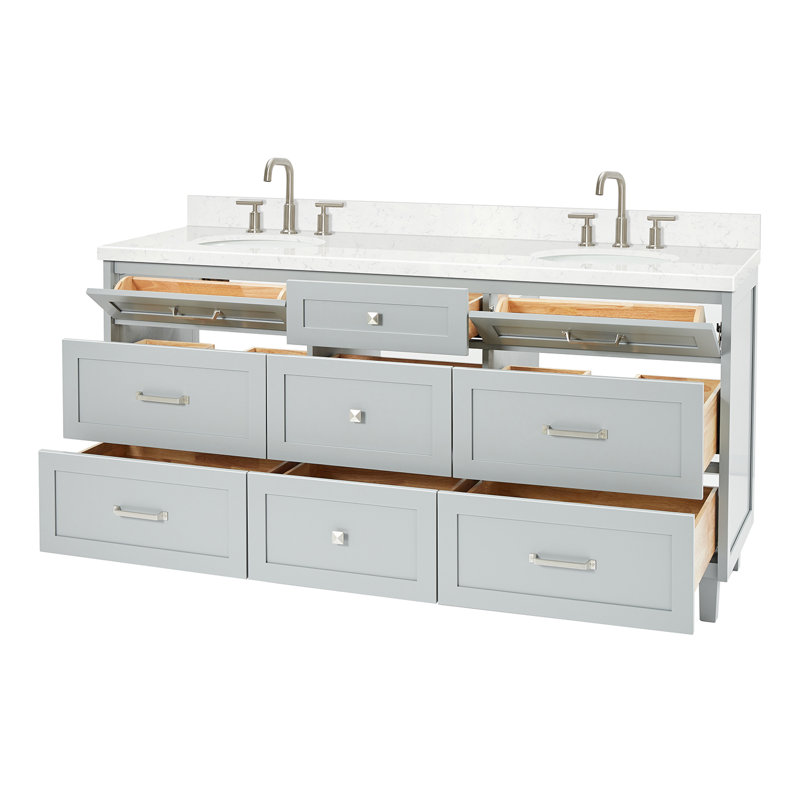 ARIEL Monrow 72 Double Sink Bathroom Vanity with Carrara Quartz Top, Gray