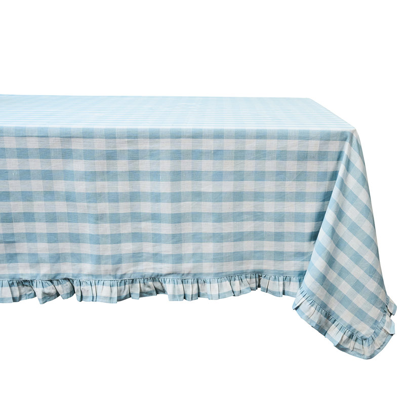 Gingham Ruffle 60" x 120" Tablecloth, Ocean, 120" L x 60" W