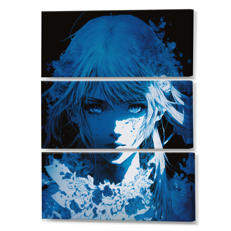 Ensemble rétro d'art rétro sur toile «Blue Fantasy IV - Woman Fantasy», H 32 po x l 48 po x P 1 po