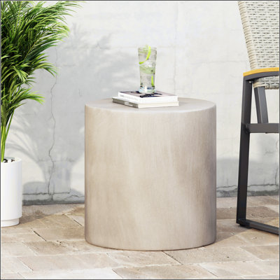 Lightweight Concrete Outdoor Side Table In Light Gray, Perfect For Modern Patios And Backyards, No Assembly Required.