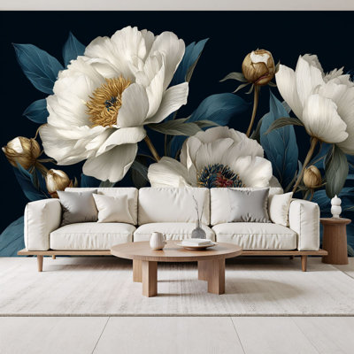 Modern Peel and Stick Wallpaper Vintage Botanical Artwork Elegant Peonies Wall Murals 69"H x 96"W Removable PVC Wall Paper Self-Adhesive Luxury Minimalism Nordic Floral Wall Decor for Bedroom Living Room