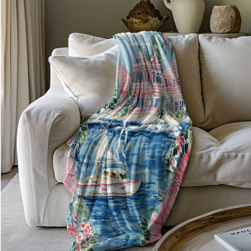 Motif de balise maritime - 1 pièce Sherpa Premium, L 60 po x L 80 po, Art nautique urbain