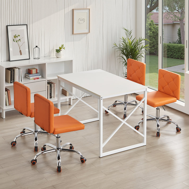Lavdi Armless Office Desk Chair Modern Tufted Task Chair Faux Leather Upholstered Computer Chair with Adjustable Seat Height
