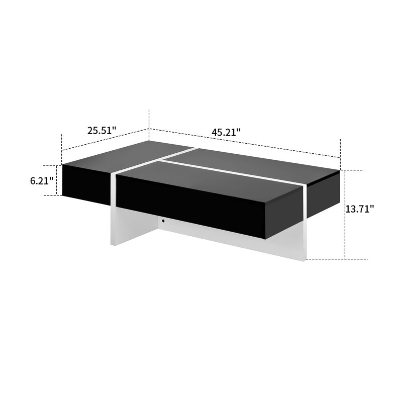 Table basse moderne en bois ultrabrillant, Noir / blanc