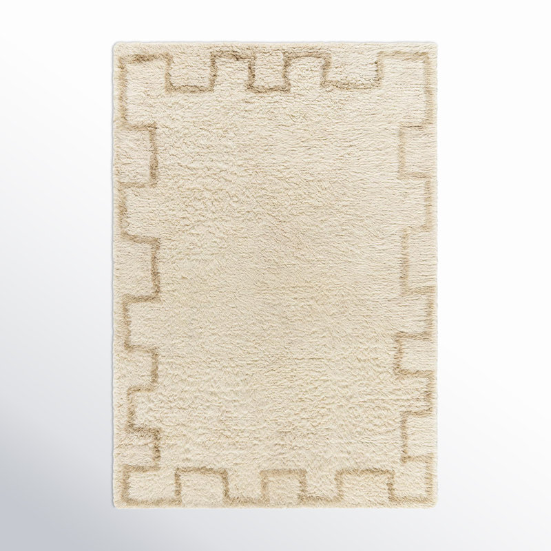Anemone Greek Key Wool Shag Rug, Rectangle 5' x 7'6"