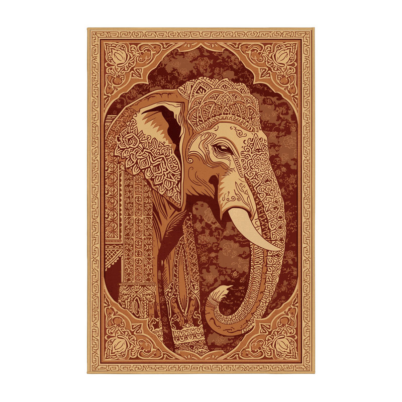 Tapis oriental traditionnel lavable à la machine en brun Darwin - reliure brun clair, 7 x 9