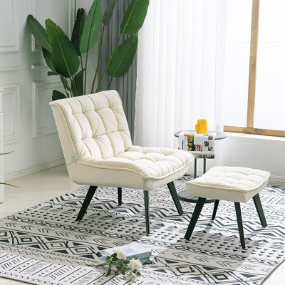 Bayaud Velvet Lounge Chair With Footstool