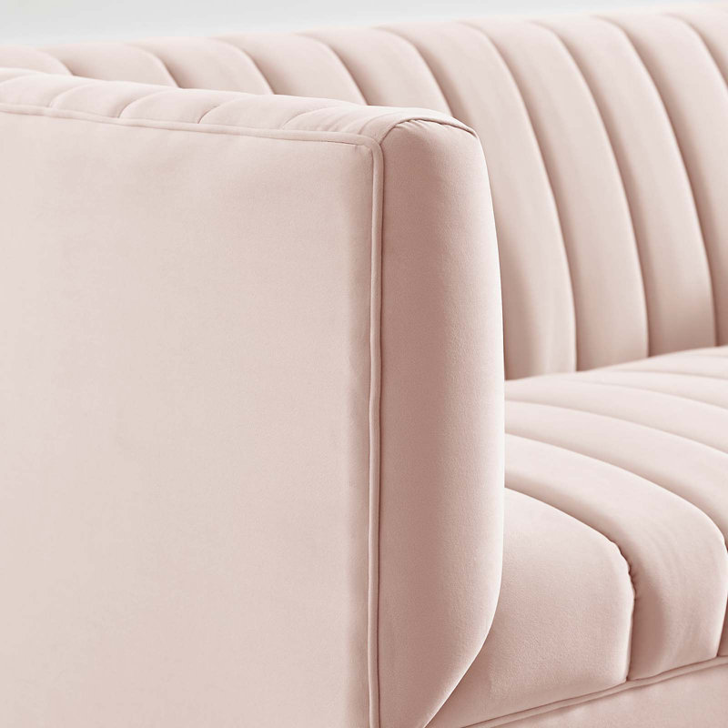 Pink Velvet Tufted Loveseat with Gold Legs