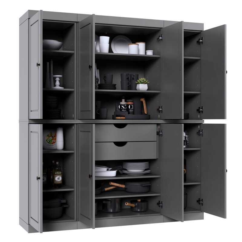 Kyrrah 100% Solid Wood Tall Kitchen Pantry Cabinet with Doors & 2 Drawers, Adjustable Shelves, Modular Kitchen Storage Cabinet, 65" W x 71.5" H