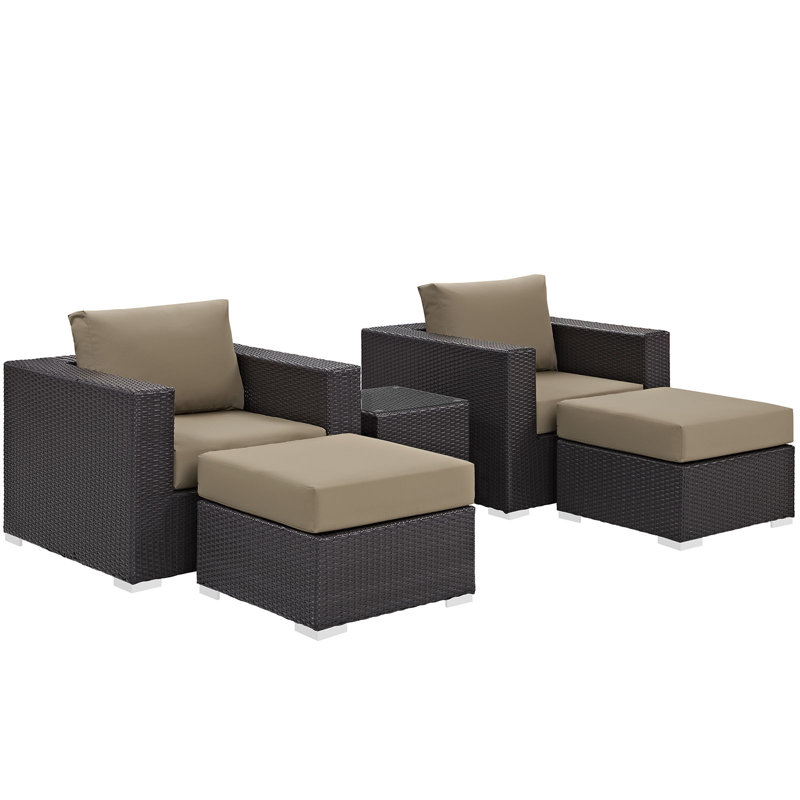 Convene Wicker Rattan 5-Piece Outdoor Patio Furniture Set, Espresso Mocha