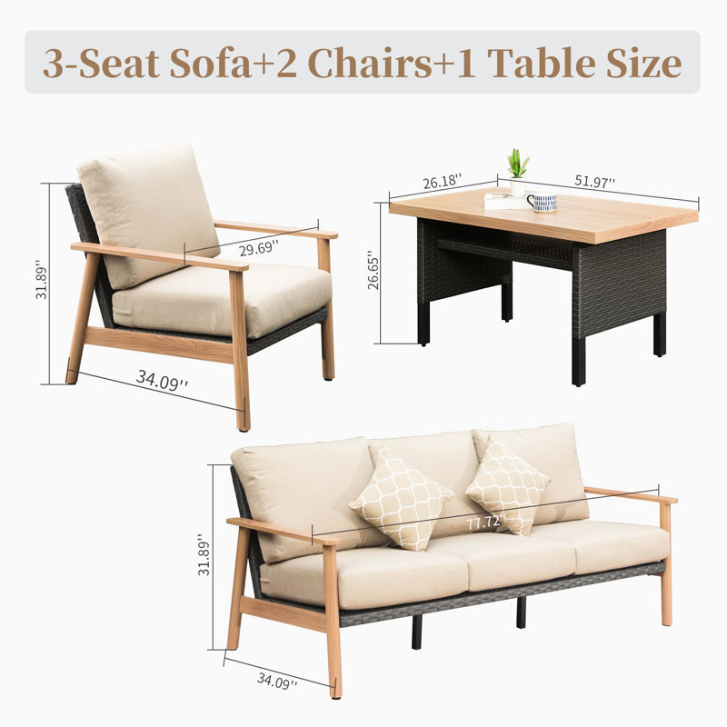 Outdoor Patio - 4 Pieces With Pe And Comfortable Seating  Khaki Khaki Furniture Cushions For Garden