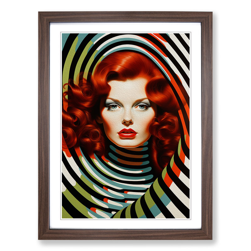Red Headed Woman Op - Single Picture Frame Print on Wood, Walnut, 64cm H x 46cm W x 2cm D