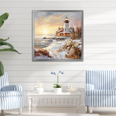 «Coastal Light House Charm in Winter I», reproduction sur toile