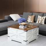 Coffee Table with Storage, Farmhouse Square Storage Coffee Table with Hinged Lift Top, Square Wood Center Table, Cocktail Table with Large Hidden Storage Compartment for Living Room