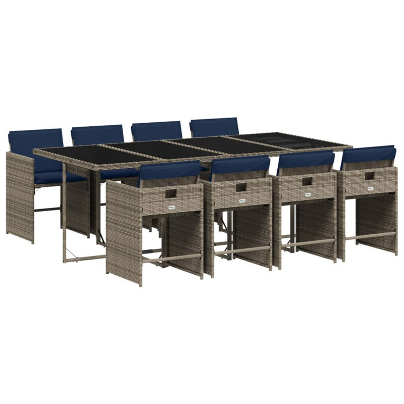 Ensemble repas de patio 9 pièces avec coussins Hokku Designs, Bleu / gris, 8