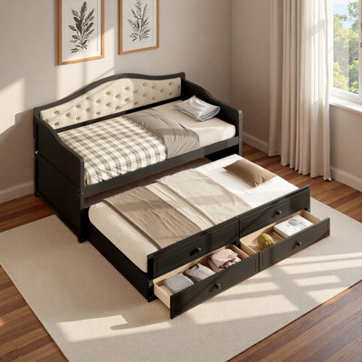 Twin 2 Drawers Daybed With Trundle And Upholstered Backrest by Red Barrel Studio